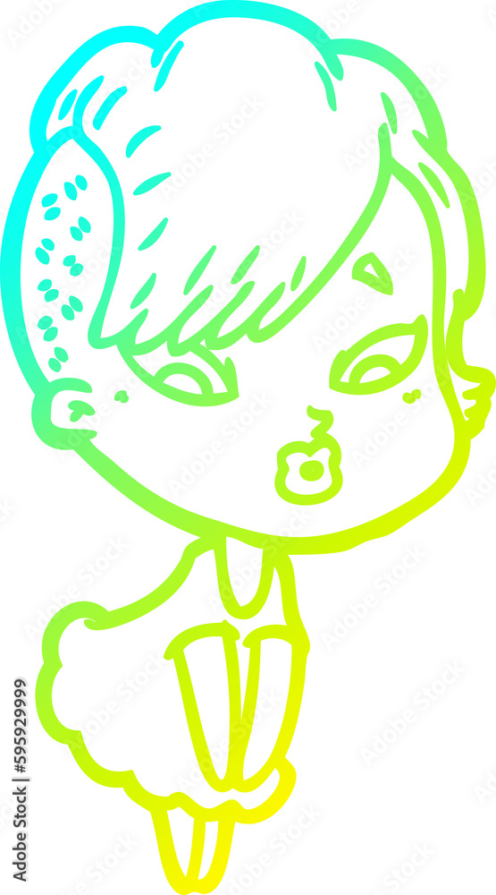 cold gradient line drawing of a cartoon surprised girl cold gradient line drawing of a cartoon surprised girl