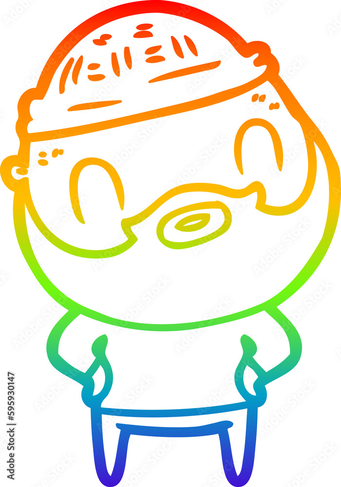 rainbow gradient line drawing of a cartoon bearded man