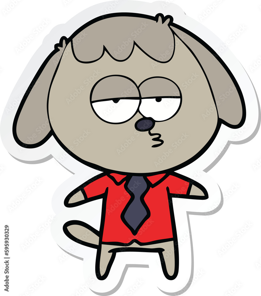 sticker of a cartoon bored dog in office clothes sticker of a cartoon bored dog in office clothes