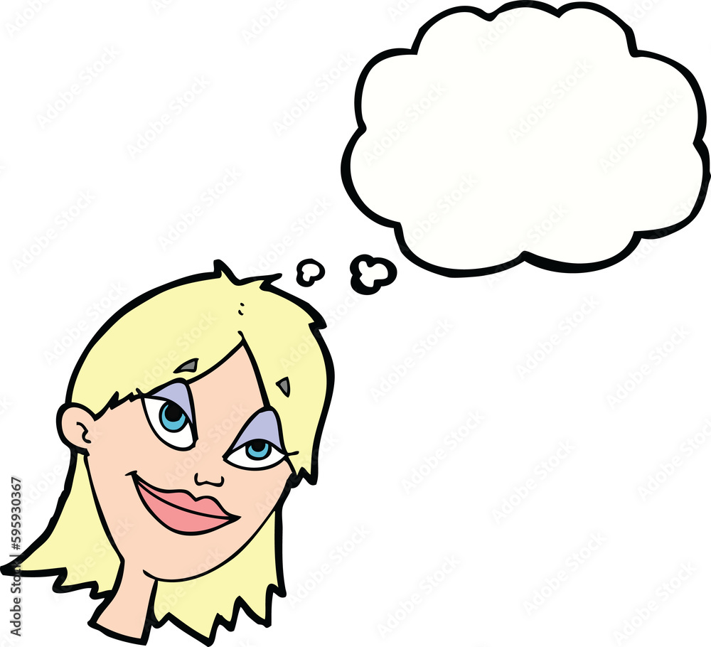 cartoon happy woman with thought bubble cartoon happy woman with thought bubble