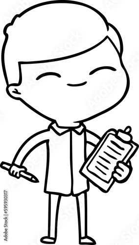 cartoon smiling man with clip board