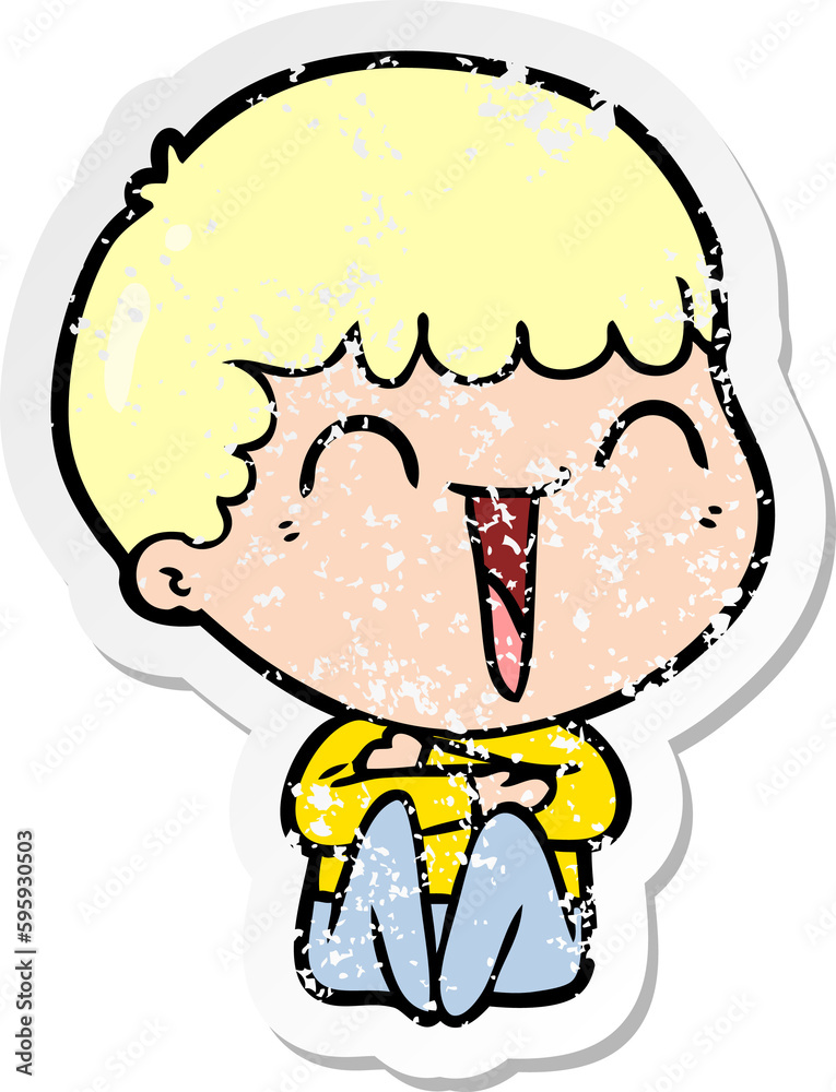 distressed sticker of a cartoon happy man laughing distressed sticker of a cartoon happy man laughing