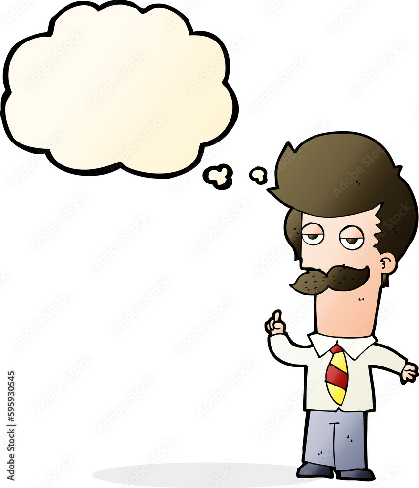 cartoon man with mustache explaining with thought bubble cartoon man with mustache explaining with thought bubble