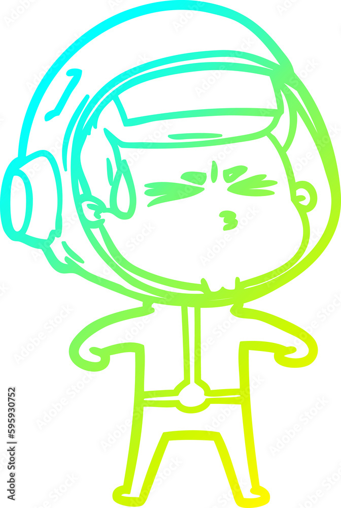 cold gradient line drawing of a cartoon stressed astronaut