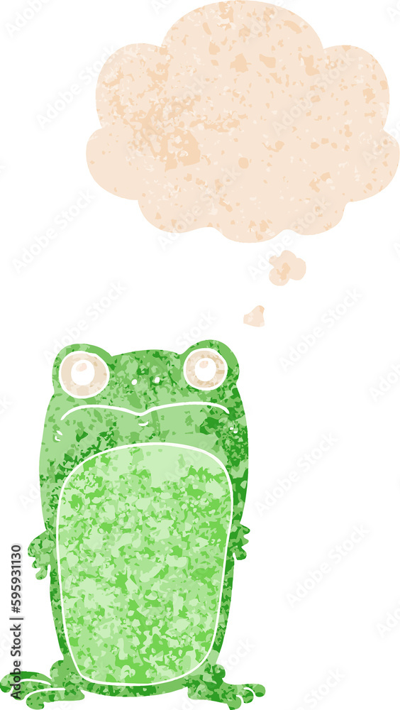 cartoon staring frog with thought bubble in grunge distressed retro textured style cartoon staring frog with thought bubble in grunge distressed retro textured style