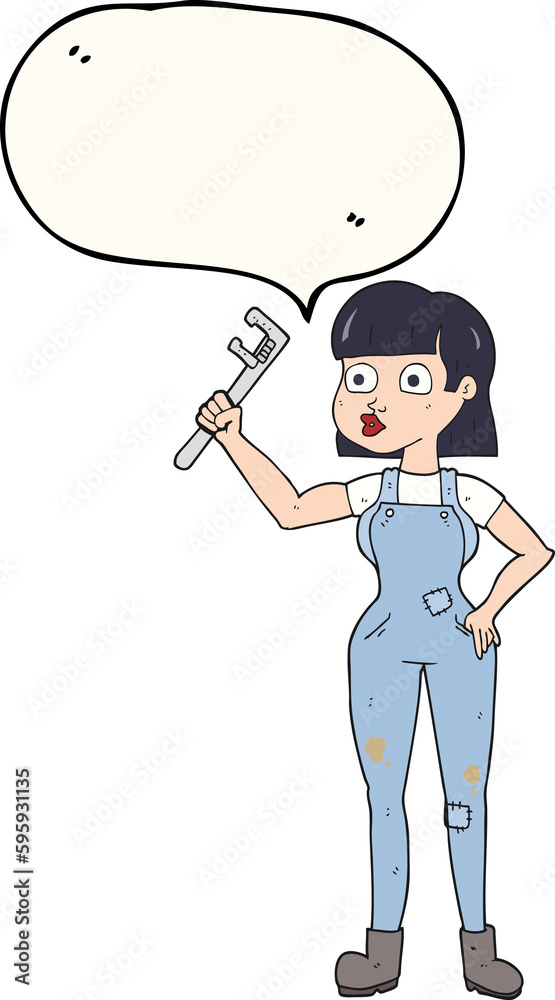 freehand drawn speech bubble cartoon female plumber freehand drawn speech bubble cartoon female plumber
