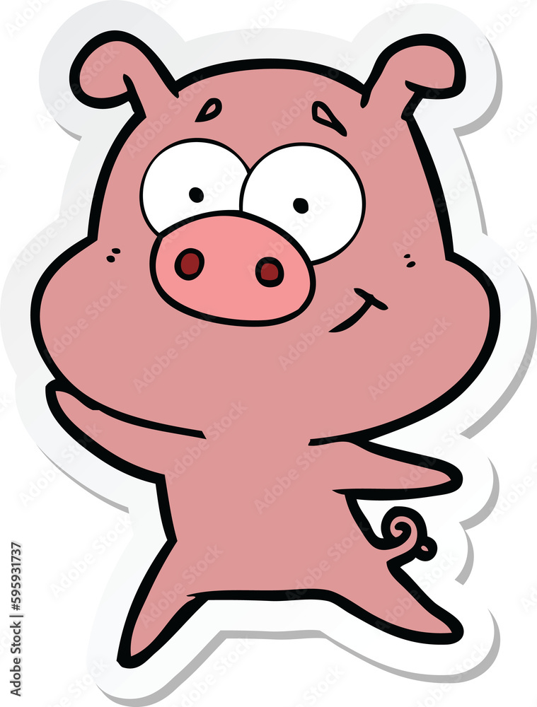 sticker of a happy cartoon pig sticker of a happy cartoon pig