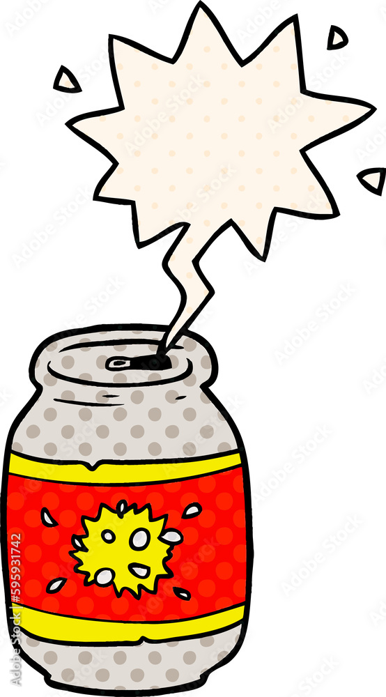 cartoon can of soda with speech bubble in comic book style cartoon can of soda with speech bubble in comic book style