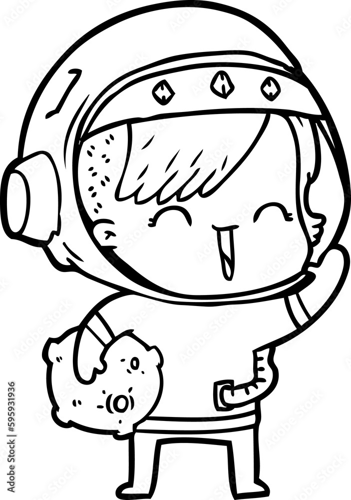 cartoon happy spacegirl holding moon rock cartoon happy spacegirl holding moon rock