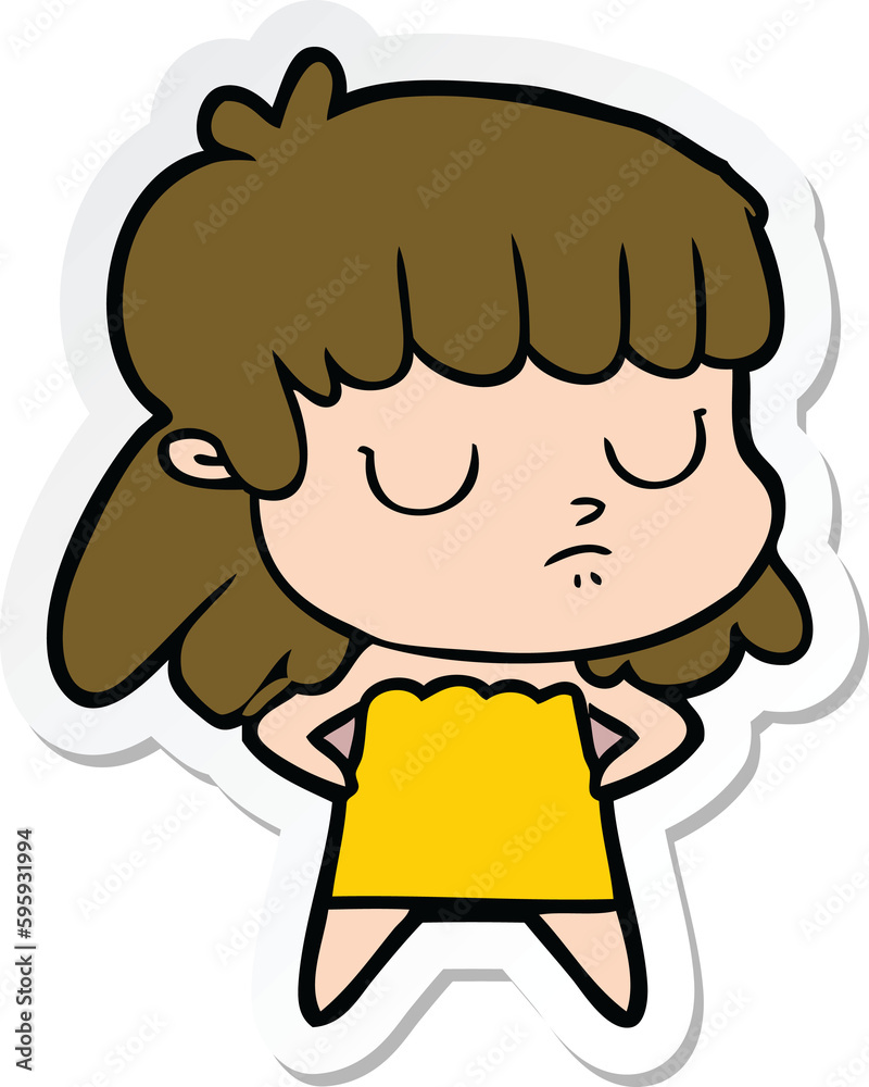 sticker of a cartoon indifferent woman sticker of a cartoon indifferent woman