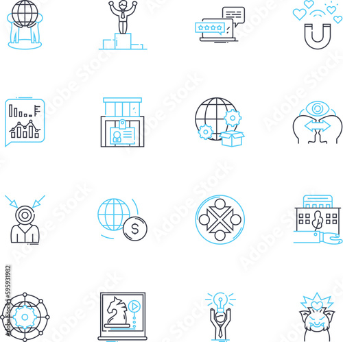 Overseas transactions linear icons set. Currency, Remittance, Export, Import, Exchange, Transfer, Transaction line vector and concept signs. Shipping,Customs,Invoice outline illustrations