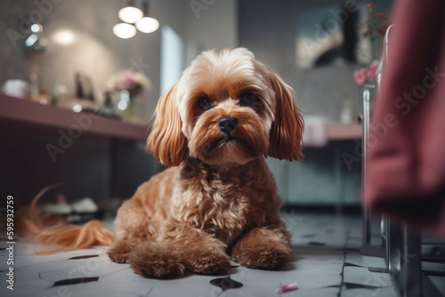 cute dog is in the grooming beauty salon for animals. ai generative