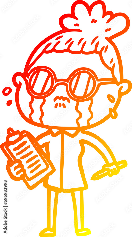 warm gradient line drawing of a cartoon crying woman wearing spectacles warm gradient line drawing of a cartoon crying woman wearing spectacles