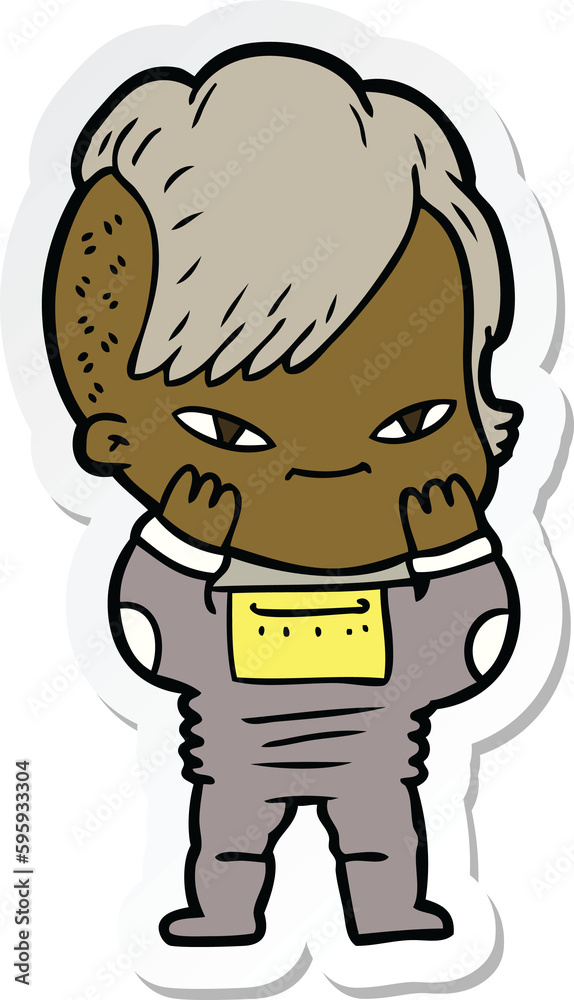 sticker of a cute cartoon girl with hipster haircut sticker of a cute cartoon girl with hipster haircut