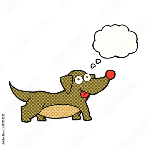 freehand drawn thought bubble cartoon happy little dog