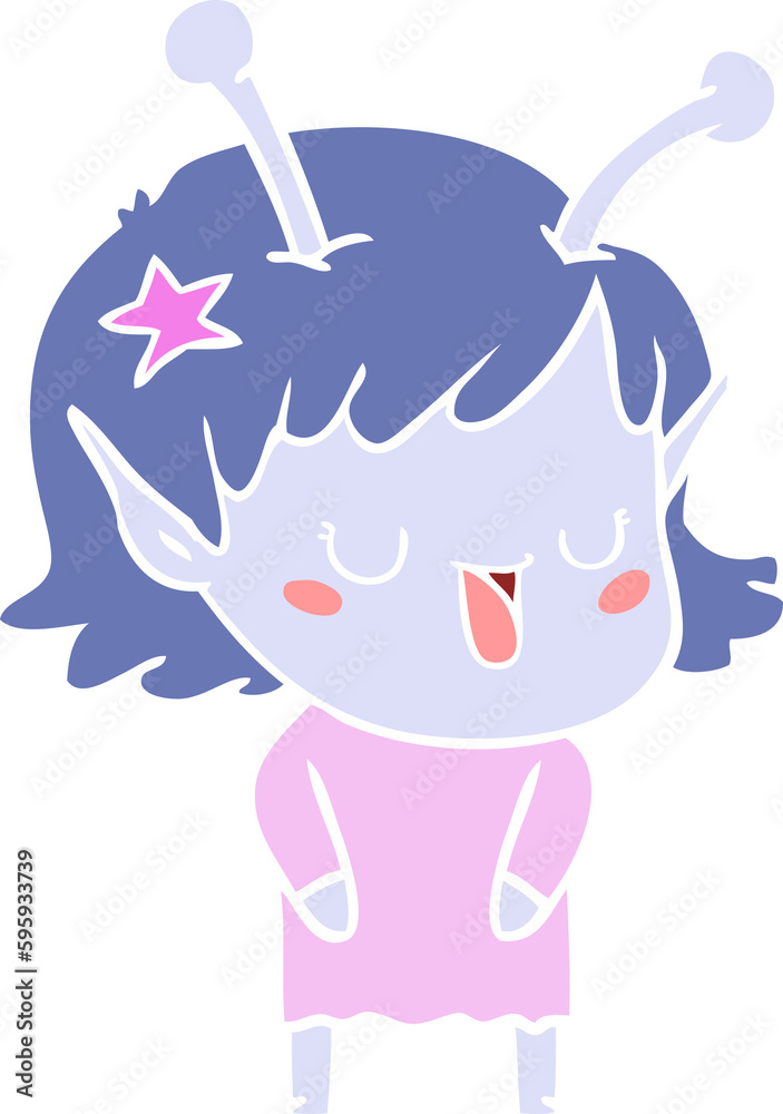 happy alien girl flat color style cartoon