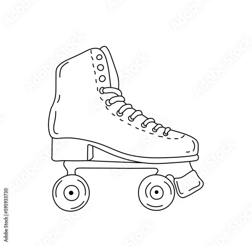 Vector isolated one single retro vintage roller skate boot  colorless black and white contour line easy drawing