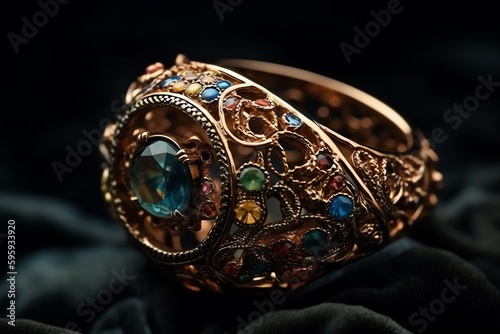 Expensive Vintage Ring With Big Gemstones And Neural Network Art. Generative AI