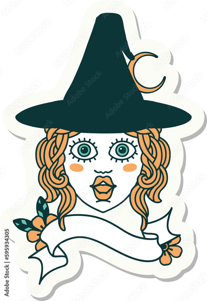 sticker of a human witch character face