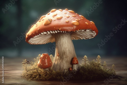 3D illustration of a mushroom. Generative AI