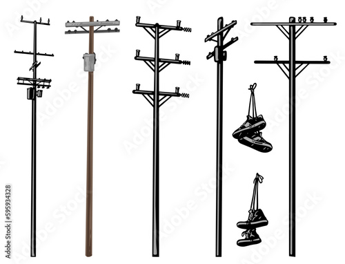 Power lines monochrome set labels