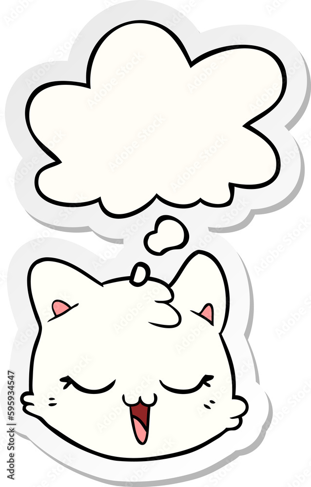 cartoon cat face with thought bubble as a printed sticker cartoon cat face with thought bubble as a printed sticker