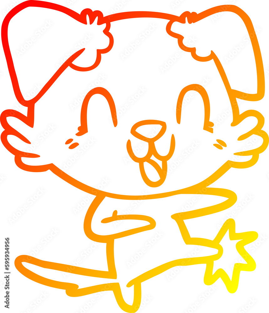 warm gradient line drawing of a laughing cartoon dog