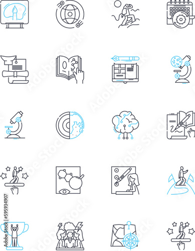 E-learning center linear icons set. Online, Interactive, Digital, Learning, Education, Web-based, Blended line vector and concept signs. Multimedia,Instructor-led,Mobile outline illustrations