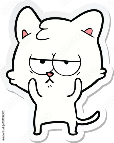 sticker of a bored cartoon cat