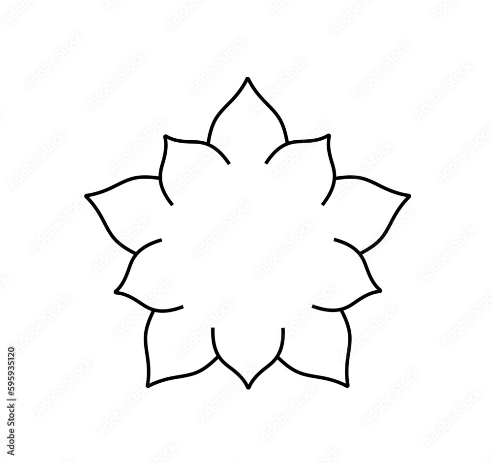 Vector isolated one single simplest five petals flower shape colorless black and white contour line easy drawing