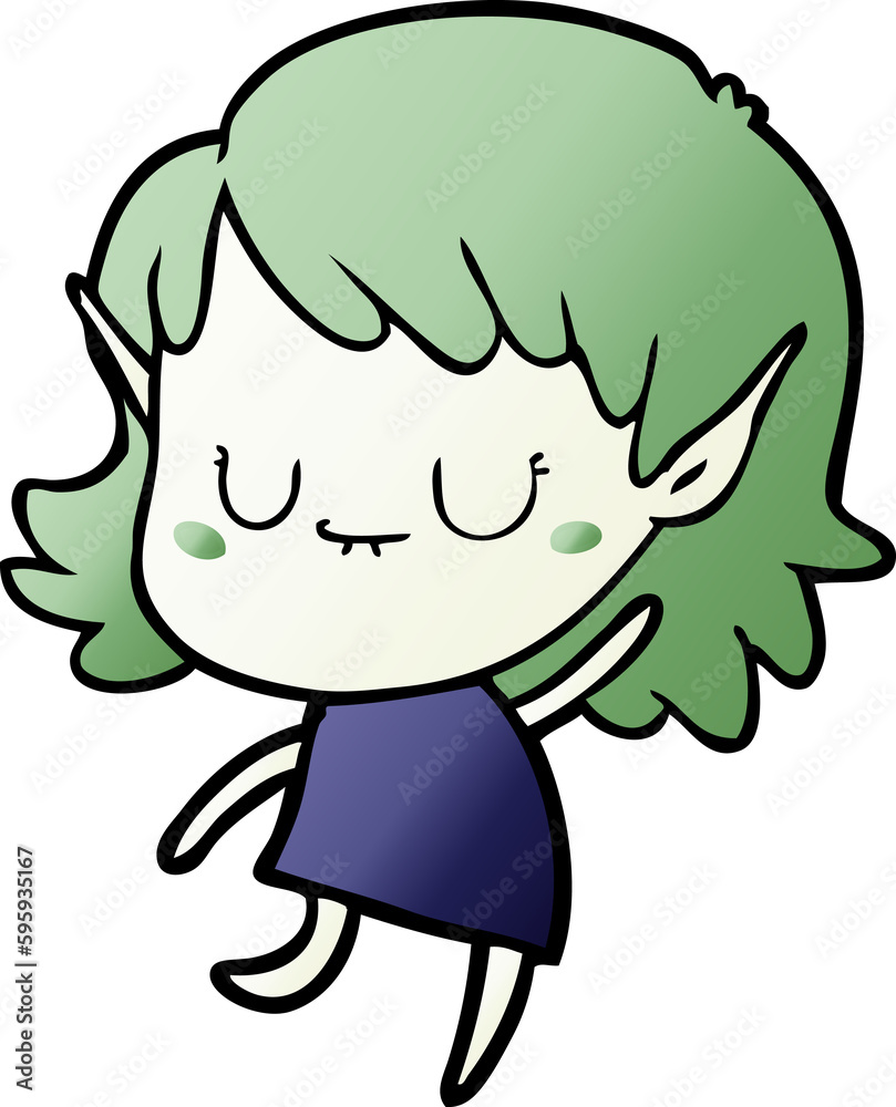 Obraz premium happy cartoon elf girl wearing dress