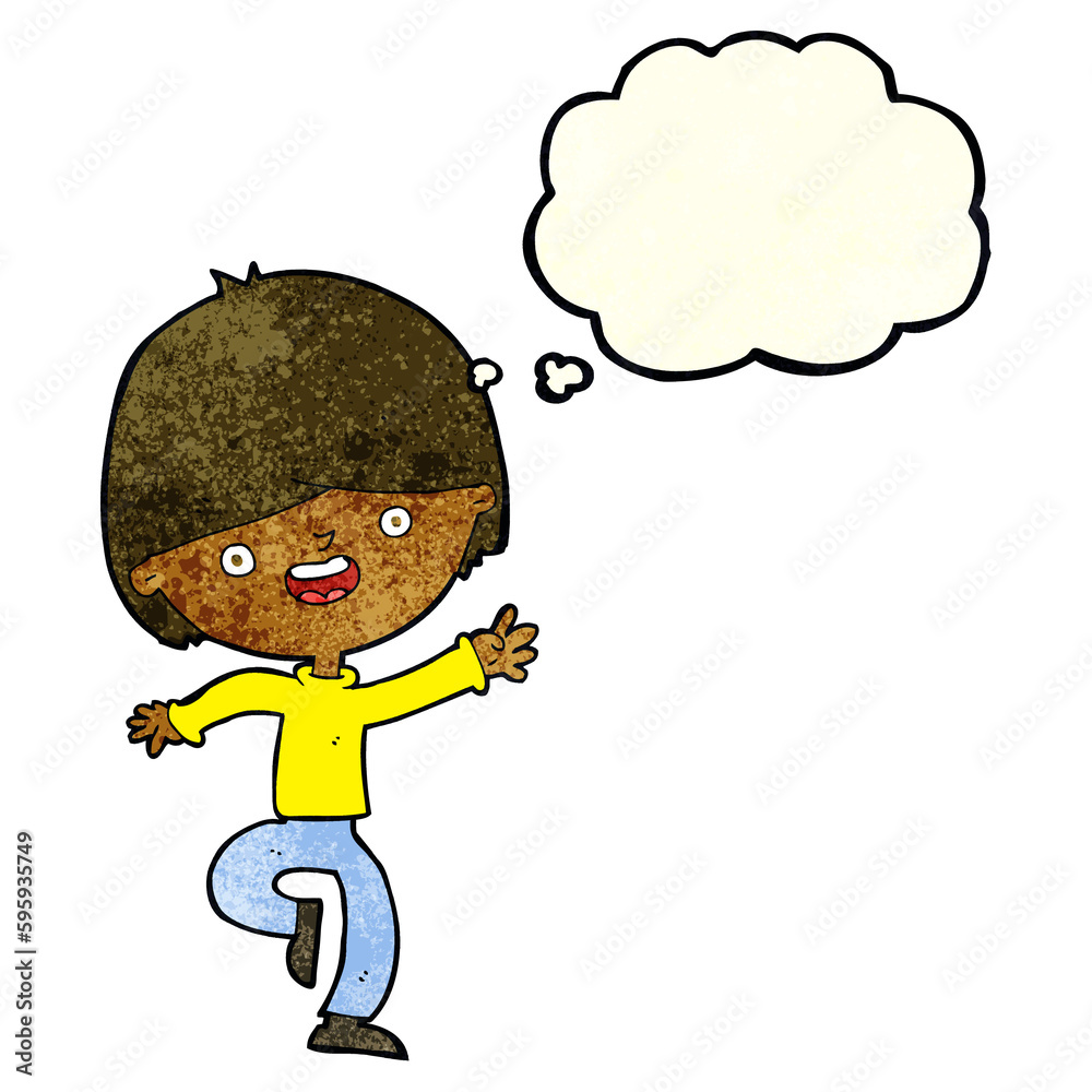 cartoon happy boy dancing with thought bubble cartoon happy boy dancing with thought bubble