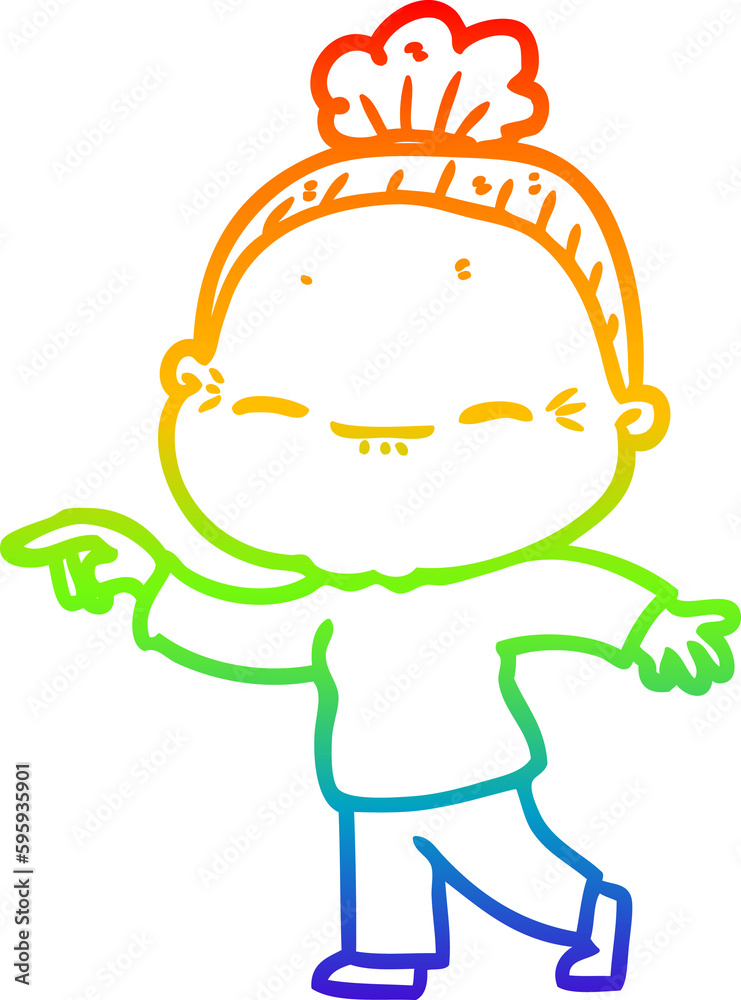 rainbow gradient line drawing of a cartoon peaceful old woman rainbow gradient line drawing of a cartoon peaceful old woman