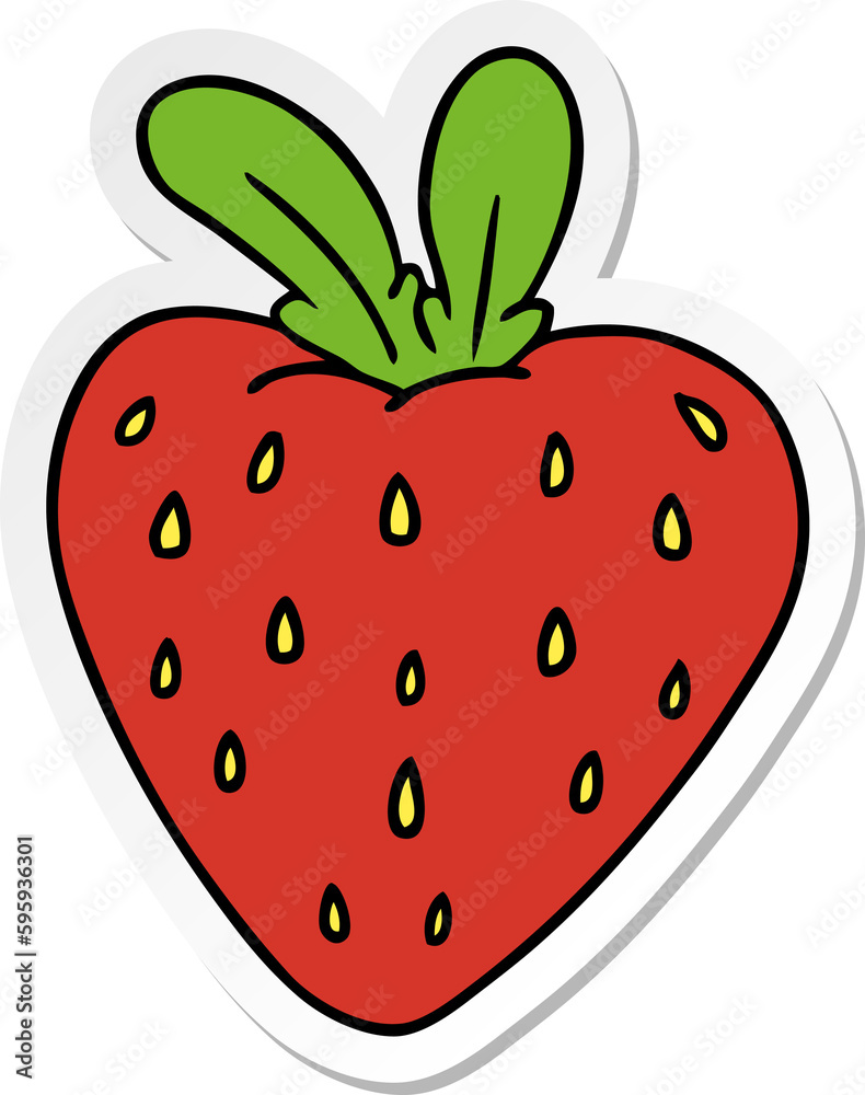 Obraz premium hand drawn sticker cartoon doodle of a fresh strawberry