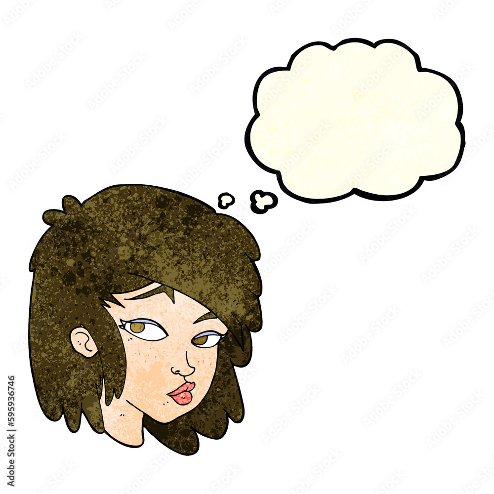 cartoon curious woman with thought bubble cartoon curious woman with thought bubble