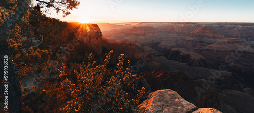 Grand Canyon South Rim, Sunset, Powell Point, Arizona, USA. Travel and outdoor concept.