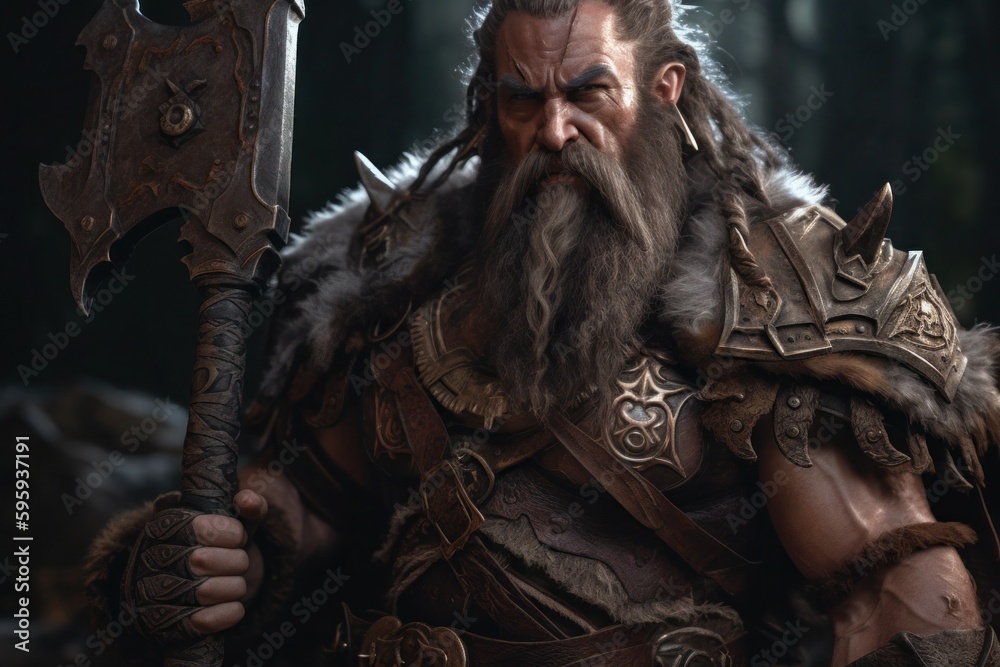 Dwarfs are a fictional humanoid race often depicted in fantasy literature, movies, and games. Typically, they are characterized as shorter and stockier than humans, with muscular builds, thick beards.