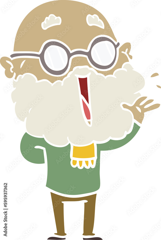 flat color style cartoon joyful man with beard flat color style cartoon joyful man with beard