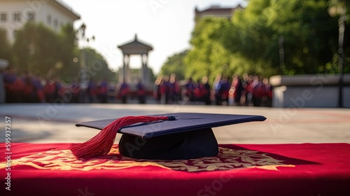 A graduation cap on a red carpet  generative ai