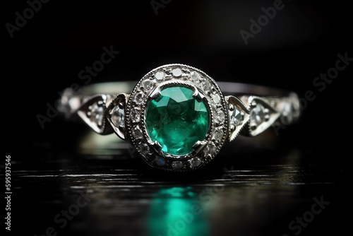 Art Deco Emerald Engagement Ring. Generative AI