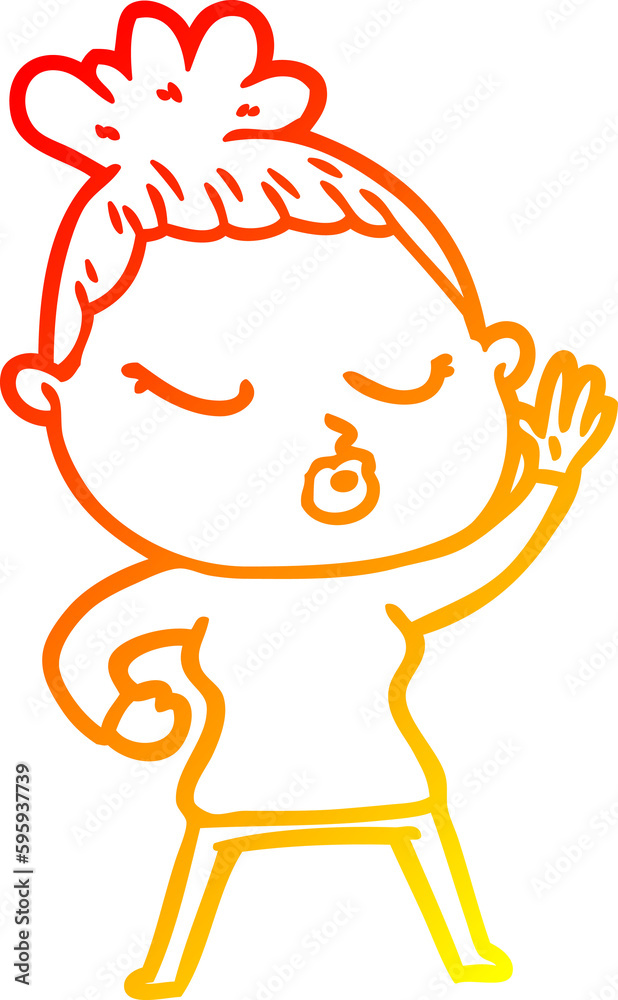 warm gradient line drawing of a cartoon calm woman warm gradient line drawing of a cartoon calm woman