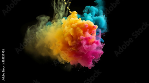 Color ink splash in water. Abstract liquid paint. Colorful dripped smoke swirl background. Magical generative ai