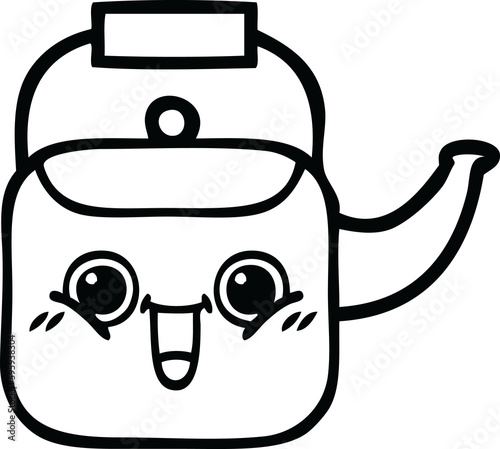 line drawing cartoon of a kettle