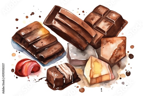 Watercolor Chocobar And Handdrawn Set Isolated. Generative AI photo