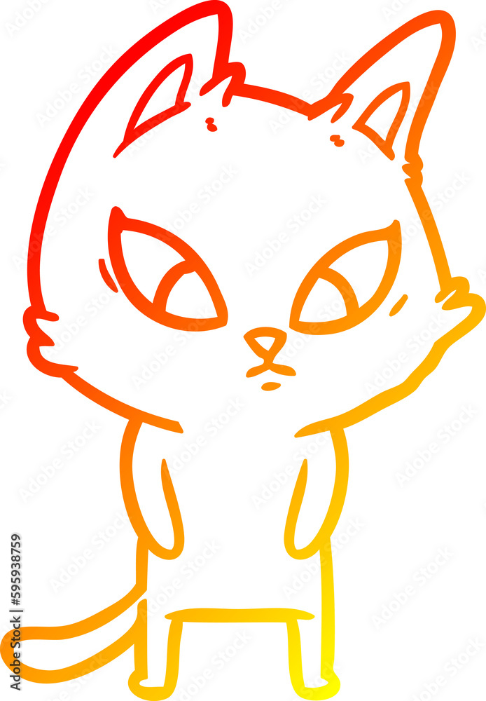Obraz premium warm gradient line drawing of a confused cartoon cat