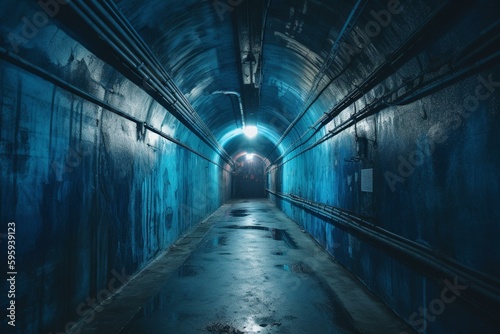 A cryptic Boise tunnel featuring a blue wall, sparking curiosity. Generative AI photo