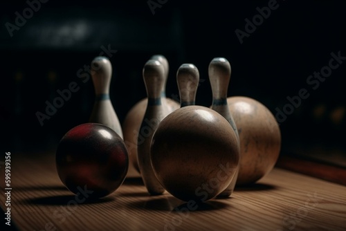 A background featuring bowling pins and a ball. Generative AI