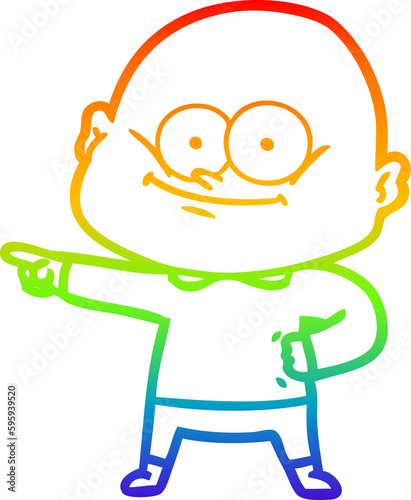 rainbow gradient line drawing of a cartoon bald man staring