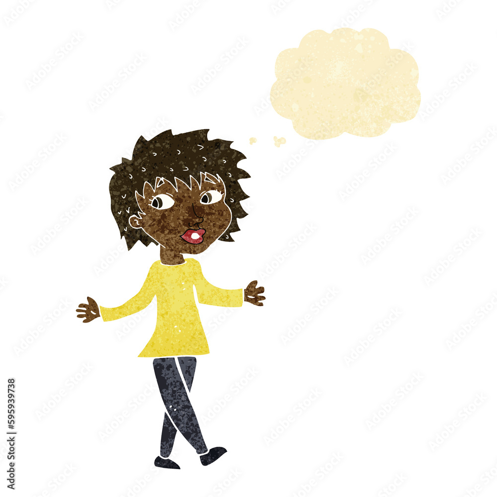 Obraz premium cartoon woman with no worries with thought bubble