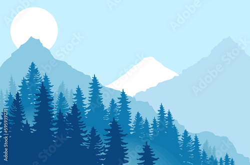 Mountains forest. Vector template background for poster  book cover  banner  flyer and header webpage